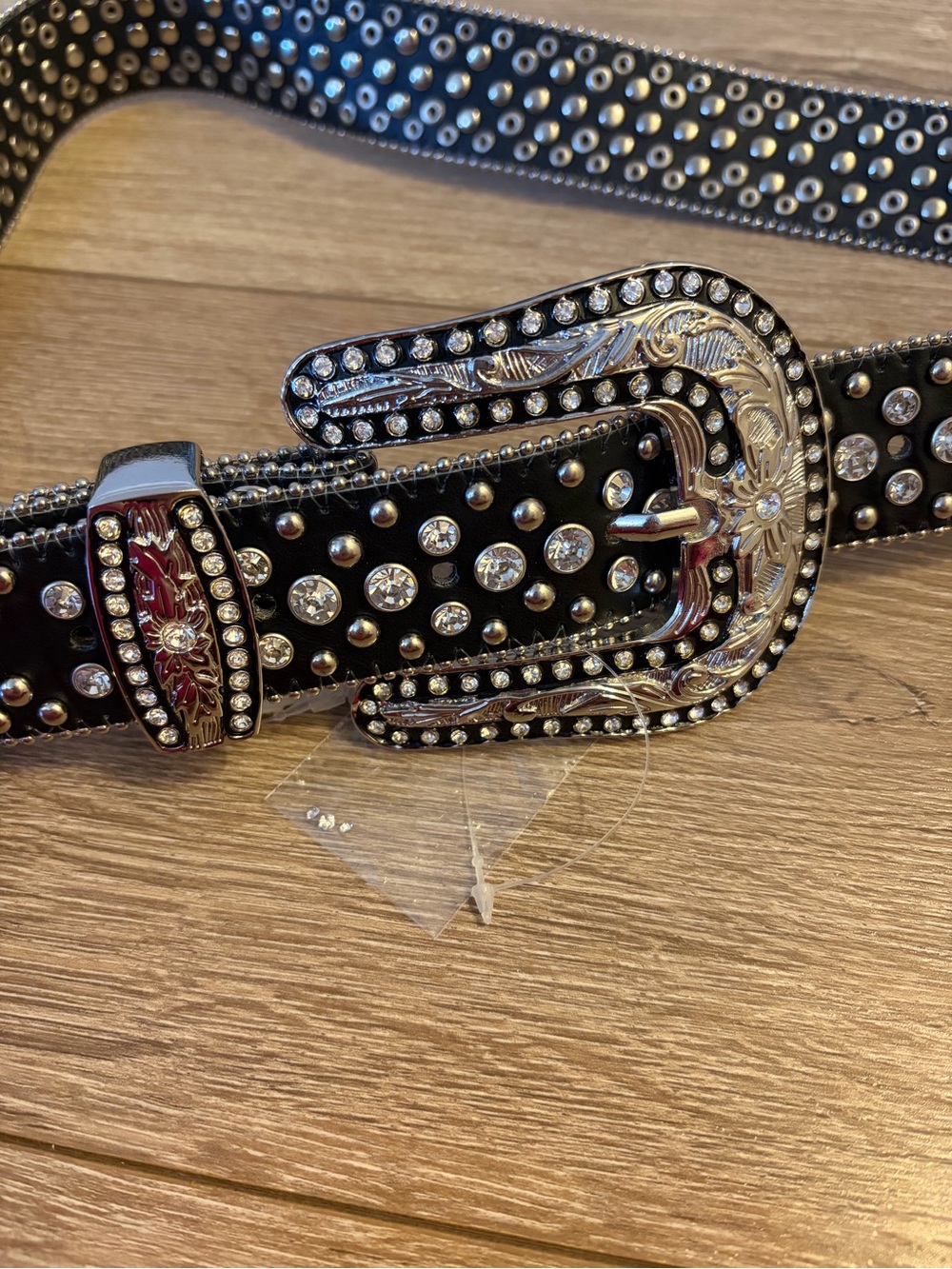 Black Western-Style Women's XL Belt with Rhinestones NWT